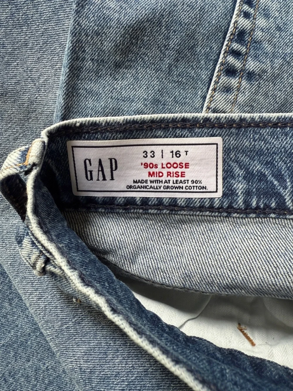 GAP Mid Rise 90s Loose Vintage Destructed Jeans 33 16 Tall - Picture 4 of 12